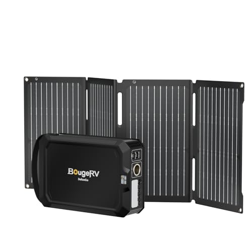BougeRV JuiceGo 240Wh Tragbare Powerstation mit 50W Faltbarem Solarpanel, Ladezeit 4,8 Std., AC/USB- Ausgängen, LFP-Batterie, 410W, 5 Anschlüsse, für Handys, Laptops, Tablets